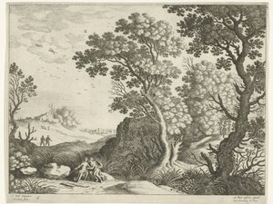 Landskab med Diana og en nymfe Italienske landskaber (serietitel) af Willem van Nieulandt (II)