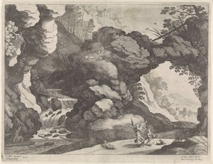 Landskab med Hagar og Ismael Italienske landskaber (serietitel) af Willem van Nieulandt (II)