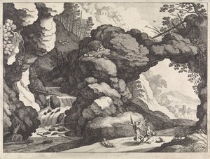Landskab med Hagar og Ismael Italienske landskaber (serietitel) af Willem van Nieulandt (II)