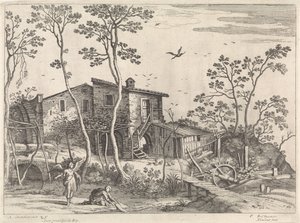 Landskab med Tobias og englen Italienske landskaber (serietitel) af Willem van Nieulandt (II)
