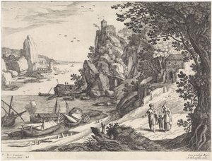 Landskab med fordrivelsen af ​​Hagar og Ismael Italienske landskaber (serietitel) af Willem van Nieulandt (II)