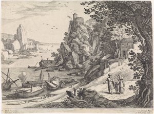 Landskab med fordrivelsen af ​​Hagar og Ismael Italienske landskaber (serietitel) af Willem van Nieulandt (II)