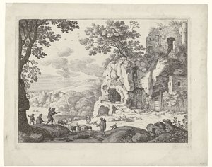 Landskab med en ruin Italienske landskaber (serietitel) af Willem van Nieulandt (II)