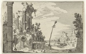 romerske ruiner ved havet Romerske ruiner og kystlandskaber (serie 1) (serietitel) af Willem van Nieulandt (II)