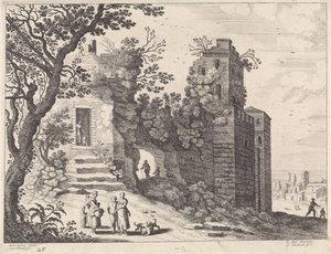 Ruin med en gruppe kvinder og børn Italienske landskaber (serietitel)