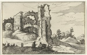 Ruin med en låge Romerske ruiner og kystlandskaber (serie 1) (serietitel) af Willem van Nieulandt (II)