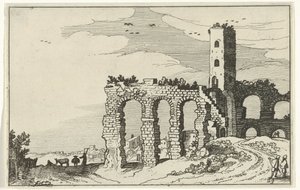 Ruin af akvedukten Romerske ruiner og kystlandskaber (serie 1) (serietitel) af Willem van Nieulandt (II)