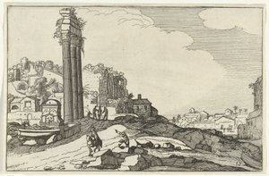 Castor og Pollux tempel Romerske ruiner og kystlandskaber (serie 1) (serietitel) af Willem van Nieulandt (II)