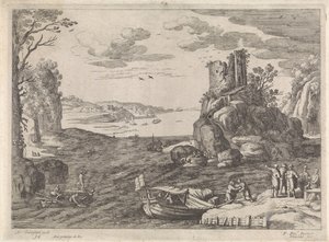 Flere skibe i en bugt Italienske landskaber (serietitel) af Willem van Nieulandt (II)