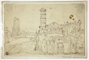 Udsigt i Rom: Torre della Melisa, ruiner af en tidlig kristen kirke af Willem van Nieuwlandt II