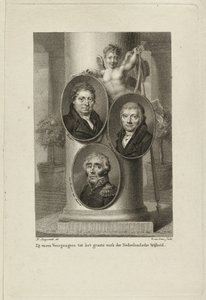 Mindesmærke med portrætter af Joan Melchior Kemper, Cornelis Anthony Fannius Scholten, Gijsbert Carel Rutger Reinier van Brienen van Ramerus. NL-HlmNHA 1477 53011449 af Willem van Senus