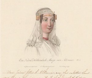 Hovedbeklædning af en pige fra Alkmaar, 1816 En nordhollandsk pige fra Alkmaar / Une Jeune d