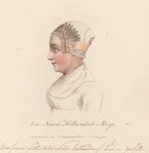 Hovedbeklædning af en pige fra Nordholland, 1816 A North Holland Girl / Une Jeune fille de la Nord-Holland / Vue en profil (titel på objekt)