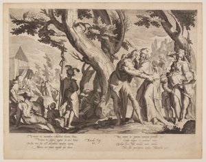 Mødet mellem Moses og Jethro, planche 1 fra Retfærdighedens Troner (Thronus Iustitiae) af Willem van Swanenburgh