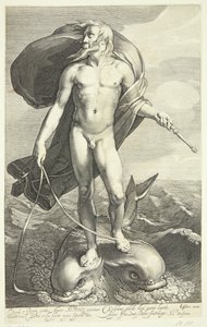 Neptun ridende på to delfiner