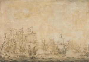 Slaget mellem den hollandske og svenske flåde, i Øresund, 8. november 1658 af Willem van de Velde (I) (attributed to)