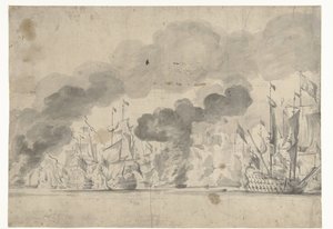 Slaget ved Lowestoft den 13. juni 1665 af Willem van de Velde (I)