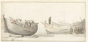 Studie af to fiskerbåde med figurer af Willem van de Velde (II) (attributed to)
