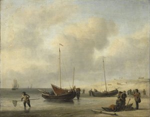 Fiskerbåde på kysten (The Shore, Lossing a Fishing Smack) af Willem van de Velde (II)