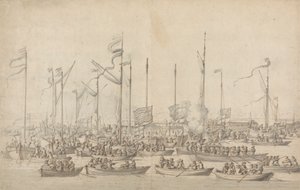 Fejring på Themsen nær Whitehall af Willem van de Velde the Elder