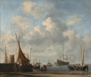 Indgang til en hollandsk havn, ca. 1665. af Willem van de Velde the Younger