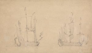 Styrbord-kvartalsvisning af et flagskib i let luft og lignende af et andet af Willem van de Velde the Younger
