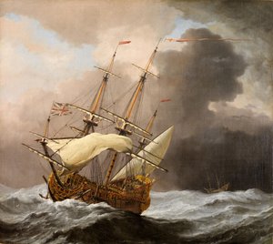 Det engelske skib Hampton Court in a Gale, 1678-80.