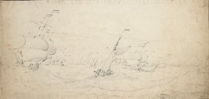 En hollandsk eskadre på vej mod vinden i høj sø, ca. 1672 (grafit) af Willem van de the Elder Velde