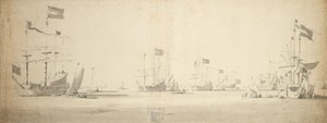 Hollandske flagskibe for anker med både ved siden af, ca. 1664 (grafit, gråvask) af Willem van de the Elder Velde