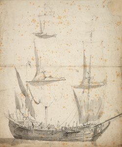 Portræt af et lille hollandsk handelsskib, ca. 1665 (grafit, gråvask) af Willem van de the Elder Velde