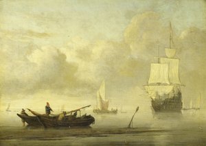 Skibe nær kysten under vindstille af Willem van de the Younger (attr.to) Velde