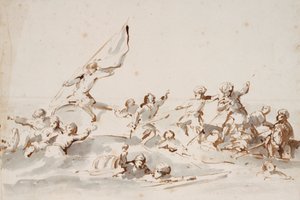 En kamp i både, ca. 1685 (pen, blæk)