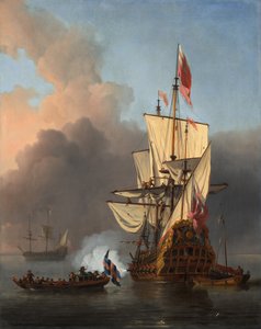 Et engelsk krigsskib affyrer en salut af Willem van de the Younger Velde