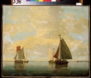 Sejlbåde. Maleri af Willem van de Velde den Yngre (1633-1707). Olie på lærred, 24,5 x 32,5 cm, slutningen af ​​1600-tallet. flamsk kunst, barokstil. Eremitagemuseet, Sankt Petersborg.