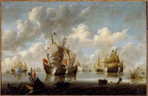 Kamp i Nordsøen i det 17. århundrede Maleri af Willem van de Velde le Jeune (1633-1707)