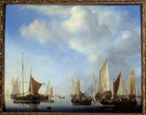 La petite flåde maleri af Willem Van de Velde II le Jeune (1633-1707)