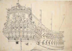 Portræt af en fransk todækker. Bygget i Holland 1666-1667, ca. 1667 (grafit, gråvask)