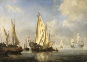 Forsendelse i ro med en States Yacht ud for enden af en mole, ca. 1680 (olie på lærred)