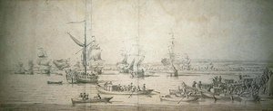 Ankomsten af James, hertug af York, på Royal Yacht i Chatham, for at søsætte det førsteklasses slagskib 