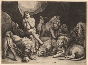 Daniel i Løvernes Hule af Willem van der Leeuw after Sir Peter Paul Rubens