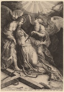 Mater Dolorosa knælende, støttet af to engle af Willem van der Leeuw after Sir Peter Paul Rubens