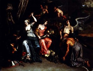 Landbrug ledsaget af berømmelse, der tilbeder Ceres som en harpy, bliver trampet under fødderne, og Minerva overvinder Mars (olie på kobber)