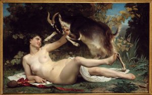 En Bacchante Hun er repræsenteret med en ged. Maleri af William Adolphe Bouguereau (1825-1905) 1862 søn. 1,15 X 1,85 m Bordeaux, Musee des Beaux Arts af William Adolphe Bouguereau