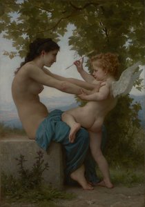 En ung pige, der forsvarer sig mod Eros, ca. 1880 (olie på lærred) af William Adolphe Bouguereau