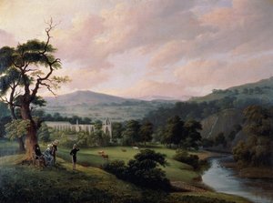 Bolton Abbey set fra floden Wharfe (akvarel på papir) af Joseph Mallord William Turner