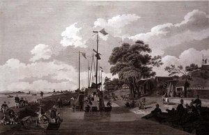 Udsigt over søen Pao-Yng, hvor den er adskilt fra Canal Grande af en Jorddæmning, indgraveret af William (1747-1810) og Elizabeth Ellis, pub. af G. Nicol af William (after) Alexander