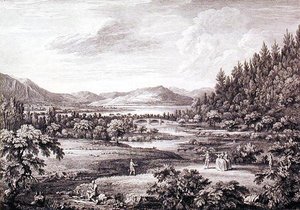 En udsigt fra Ullswater mod Pooley Bridge, indgraveret af Chatelin og Cannot (gravering) af William (after) Bellers