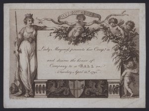 Invitation fra Lady Mayoress i London til et bal i Mansion House