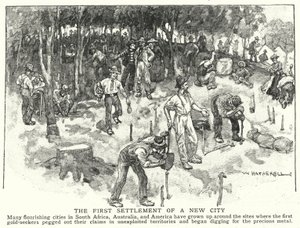 Den første bosættelse af en ny by (litho) af William (after) Hatherell