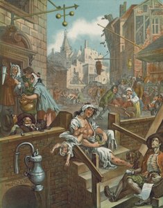 Kromolitografi af William Hogarths Gin Lane (chromolitho)